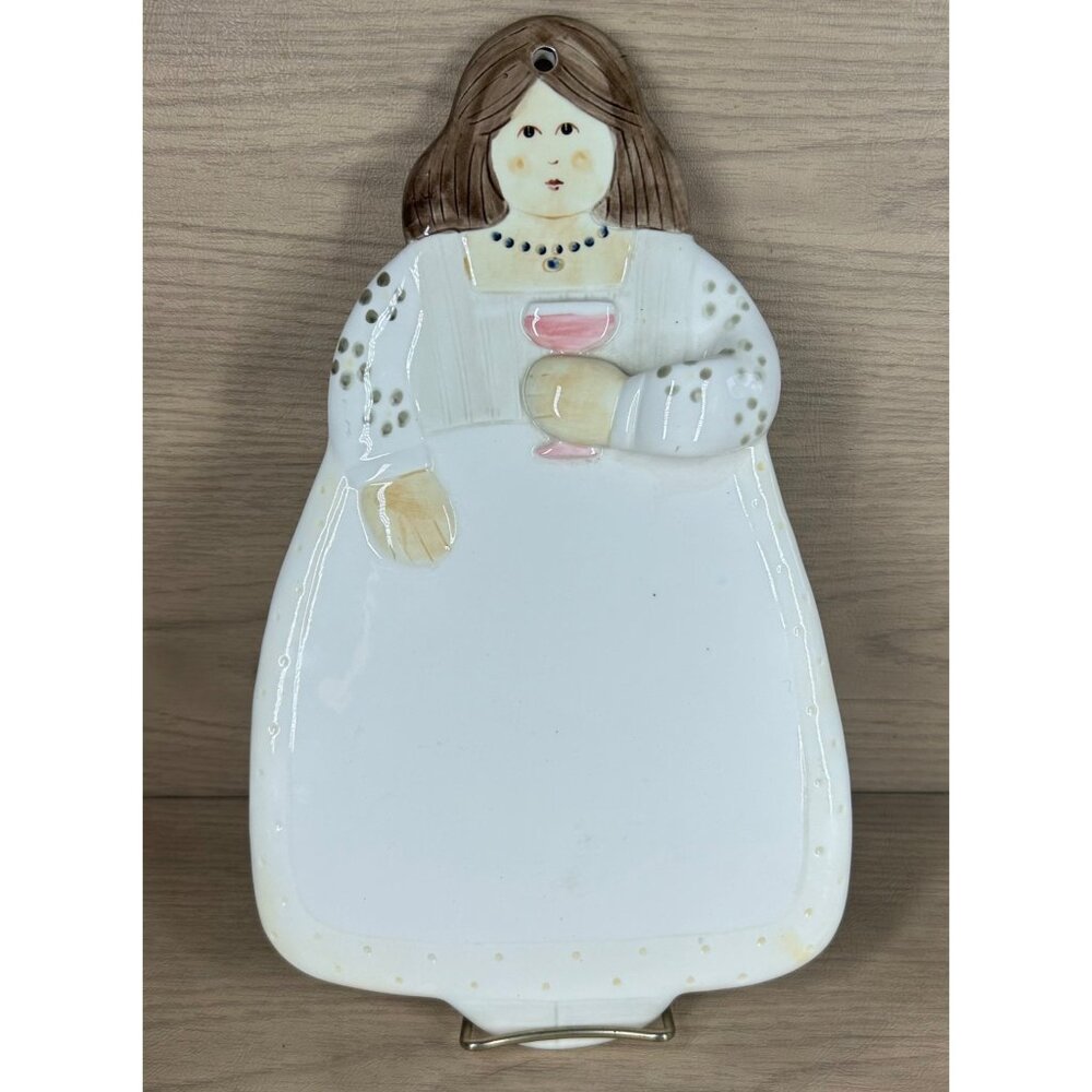 Vintage Sigma Tastesetter Ceramic Cheese Platter Wall Hanging Wine Lady Art